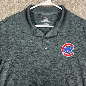 Chicago Cubs Majestic Polo Shirt Mens M Gray‎ Short Sleeve Cool Base Performance